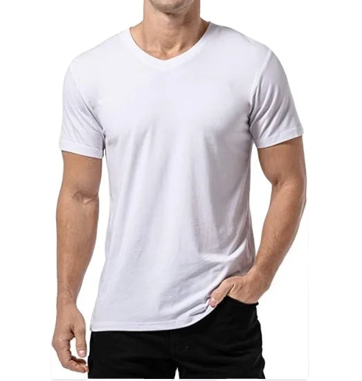 T Shirt High Elasticity Men's V-neck T Shirt 85% Cotton 15 Polyester T Shirt