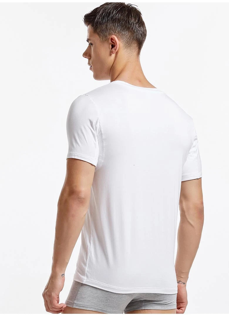 Men 's Undershirts Underwear Absorb Sweat Elastic T Shirts Male V Neck Short Sleeves Top Sleepwear Plus Size Base Shirt 5359