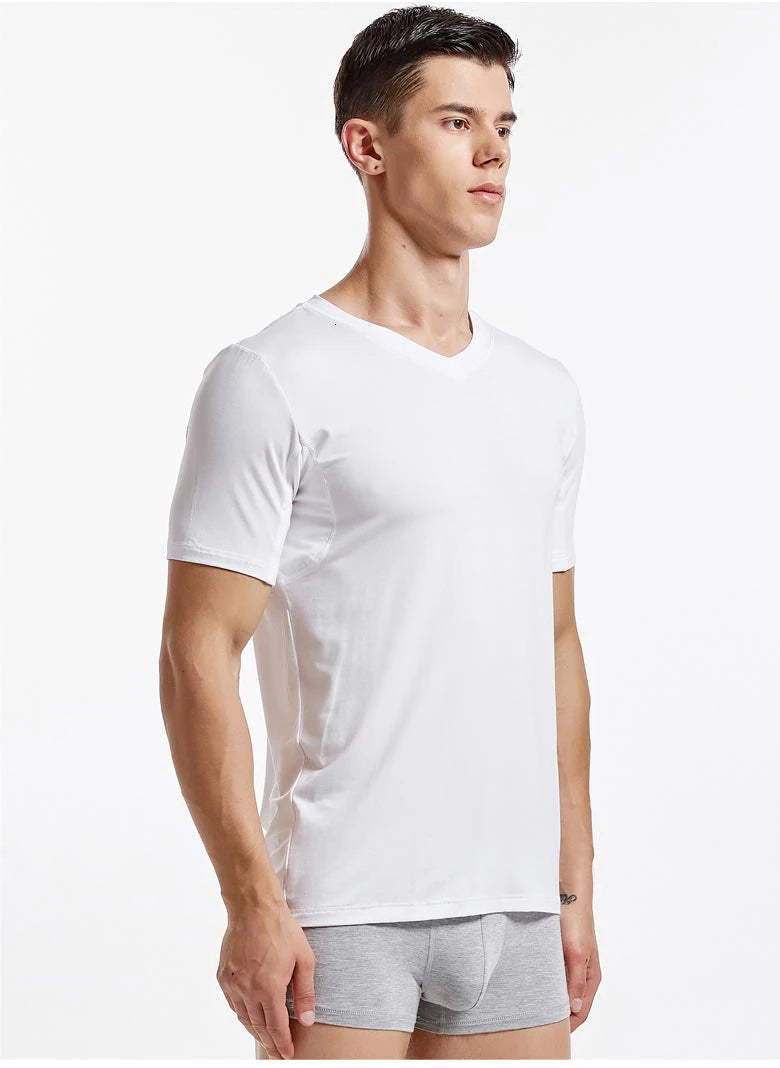 Men 's Undershirts Underwear Absorb Sweat Elastic T Shirts Male V Neck Short Sleeves Top Sleepwear Plus Size Base Shirt 5359