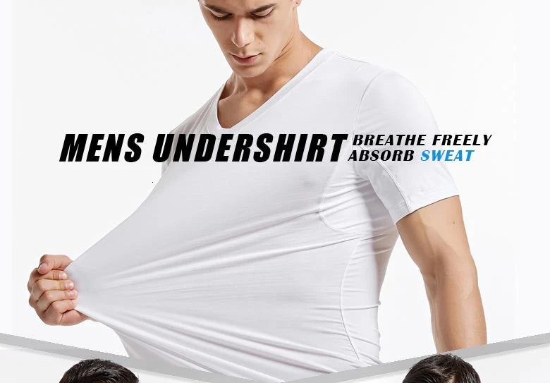 Men 's Undershirts Underwear Absorb Sweat Elastic T Shirts Male V Neck Short Sleeves Top Sleepwear Plus Size Base Shirt 5359