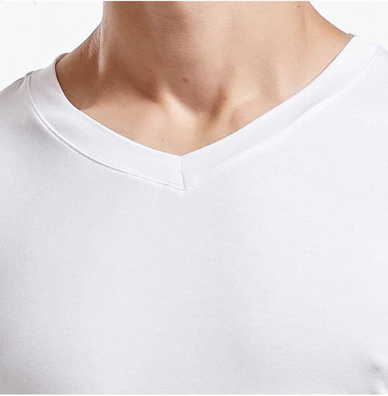 Men 's Undershirts Underwear Absorb Sweat Elastic T Shirts Male V Neck Short Sleeves Top Sleepwear Plus Size Base Shirt 5359