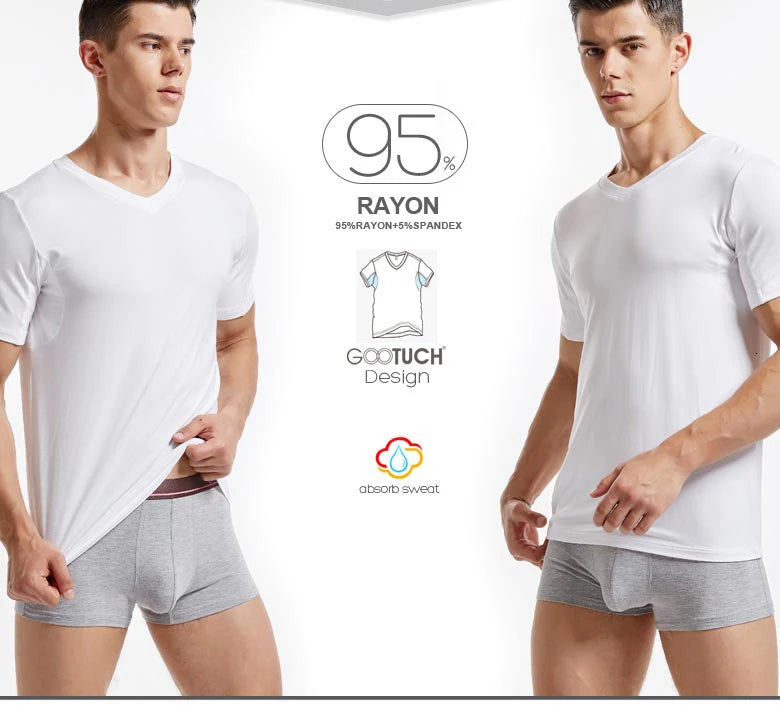 Men 's Undershirts Underwear Absorb Sweat Elastic T Shirts Male V Neck Short Sleeves Top Sleepwear Plus Size Base Shirt 5359