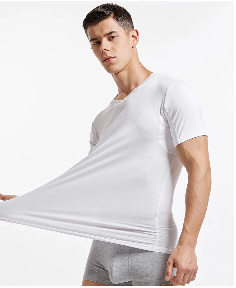Men 's Undershirts Underwear Absorb Sweat Elastic T Shirts Male V Neck Short Sleeves Top Sleepwear Plus Size Base Shirt 5359