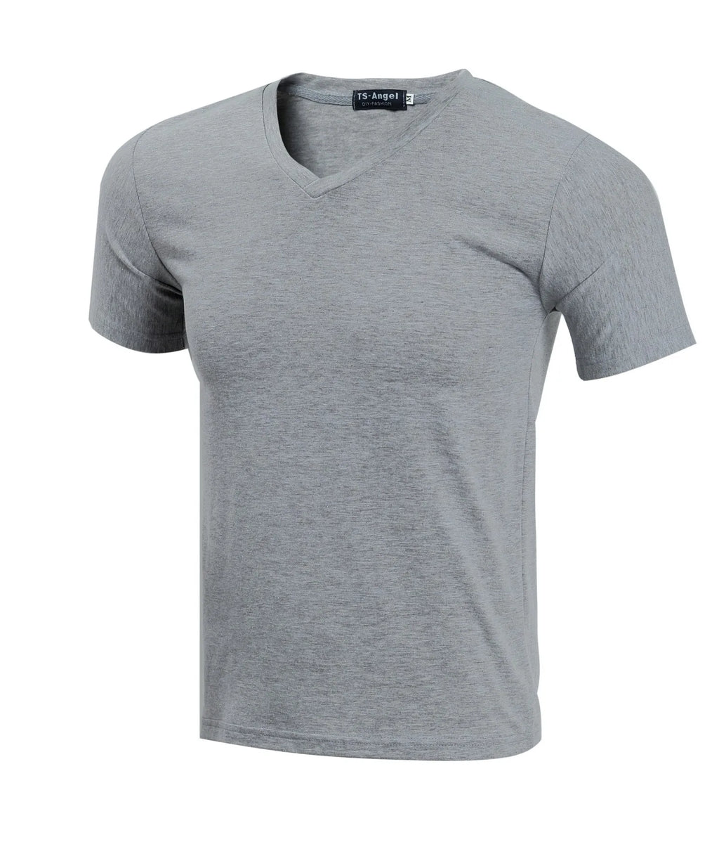 T Shirt High Elasticity Men's V-neck T Shirt 85% Cotton 15 Polyester T Shirt