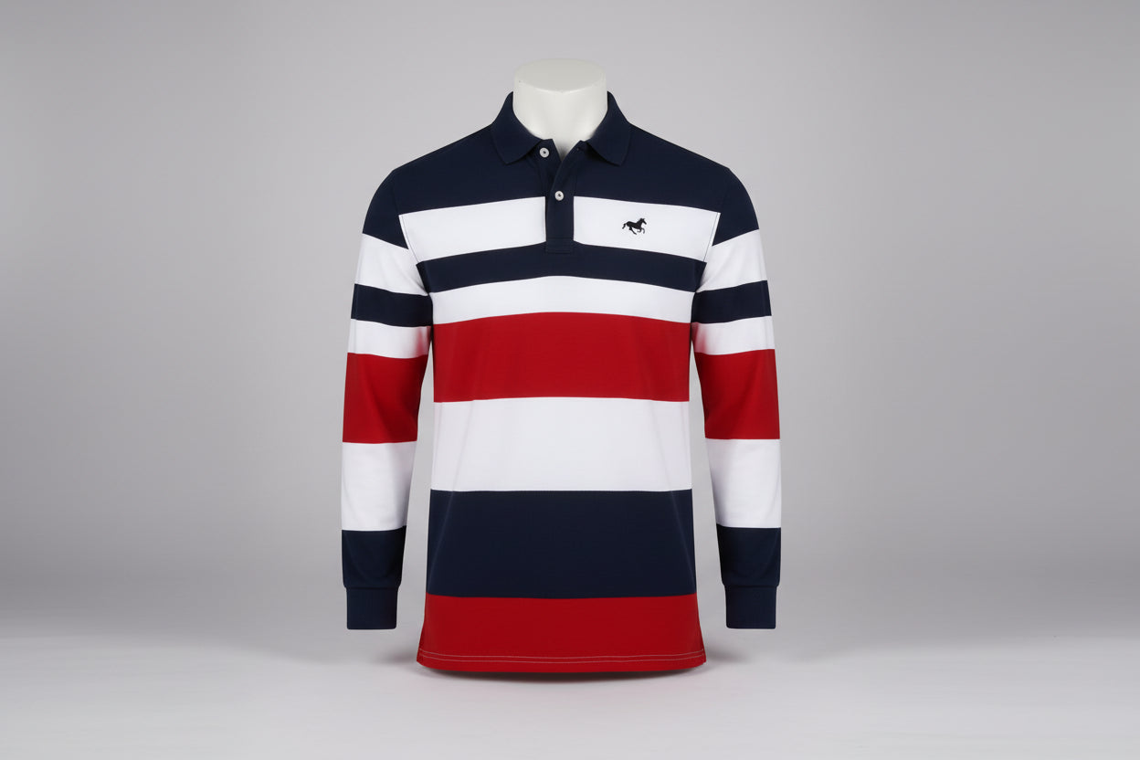 Men's Stripe Rugby Polo Golf Polos Shirts Long Sleeve Polo Shirts Turndown Casual Outdoor Casual Daily Streetwear 3D Print Fall