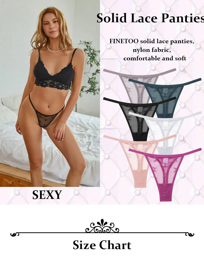 Sexy Lace Thongs Panties for Women Underwear Mesh Perspective Low Waist G-String Solid Color Ladies T-back Breathable Lingerie