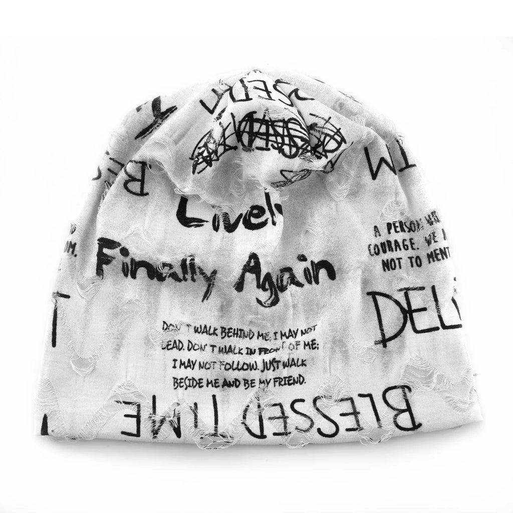 Letter Print Beanie Hats For Women Men Vintage Distressed Cracked Design Wasteland Style Spring Summer Warm Fleece-lined Winter