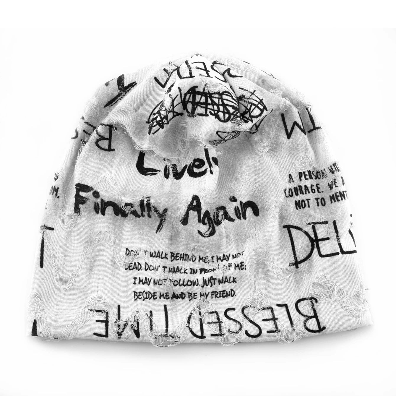 Letter Print Beanie Hats For Women Men Vintage Distressed Cracked Design Wasteland Style Spring Summer Warm Fleece-lined Winter