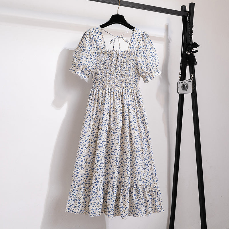 Floral Dresses , Summer Pleated Women Chiffon Casual Beach