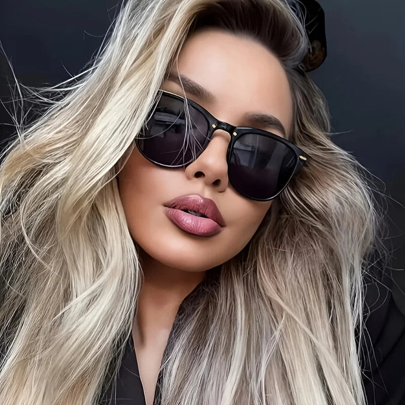 Fashion Cat Eye Metal Frame Sunglasses Women Brand Desginer Sun Glasses Black Rivet Cateye Female Shades Eyeglasses UV400