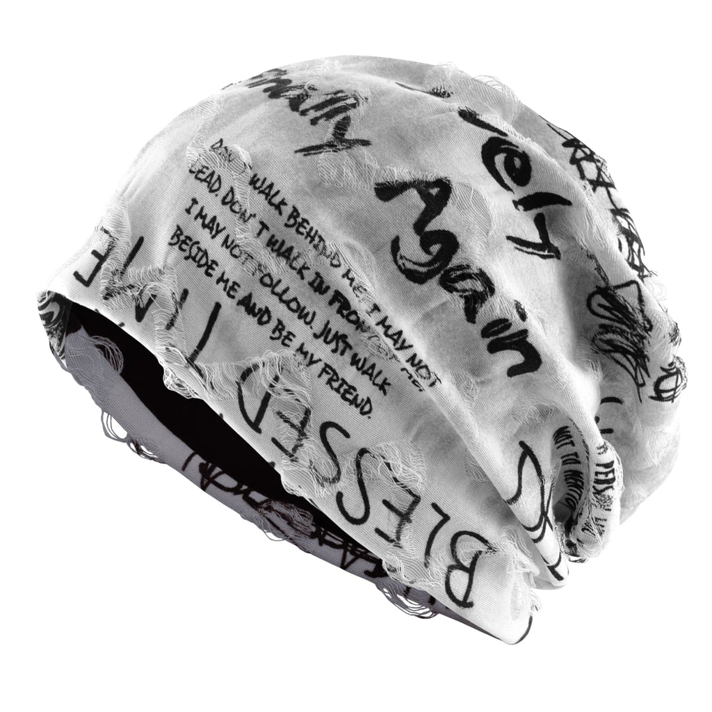 Letter Print Beanie Hats For Women Men Vintage Distressed Cracked Design Wasteland Style Spring Summer Warm Fleece-lined Winter
