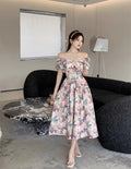 Dress Summer New Style Women's Long Dress Belly Concealing Slimming A- Line..Romantic French Floral Print Square Neck plus Size