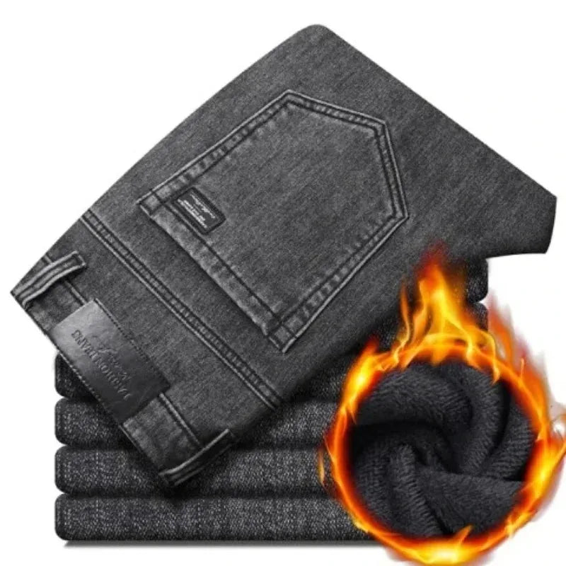 New Men's Pure Black Slim Jeans Elastic Straight Vintage Denim Pants Male