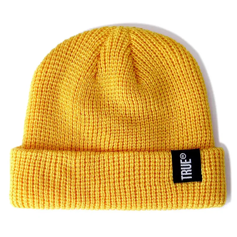 Beanie Hat Ribbed Knitted Melon Cap Solid Skullcap Baggy Retro Ski Hat