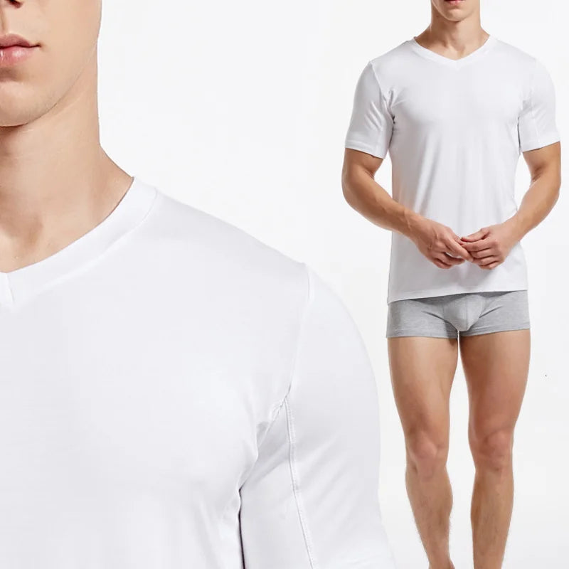 Men 's Undershirts Underwear Absorb Sweat Elastic T Shirts Male V Neck Short Sleeves Top Sleepwear Plus Size Base Shirt 5359