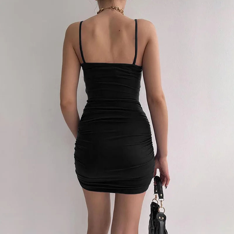 Dress Women Backless Folds Wrap Hip Dresses Female Causal Streetwear Slim Dress Vestidos Robes