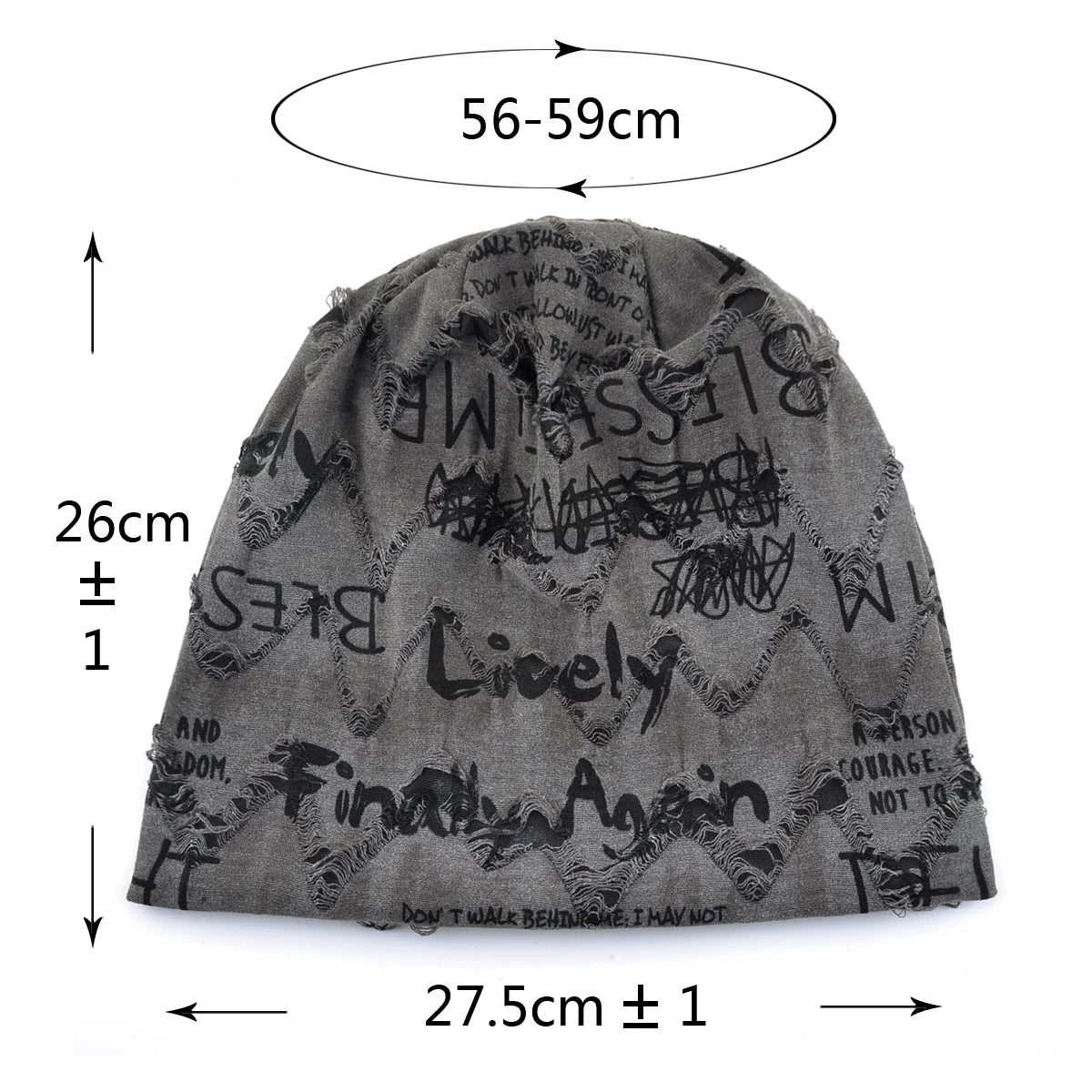 Letter Print Beanie Hats For Women Men Vintage Distressed Cracked Design Wasteland Style Spring Summer Warm Fleece-lined Winter