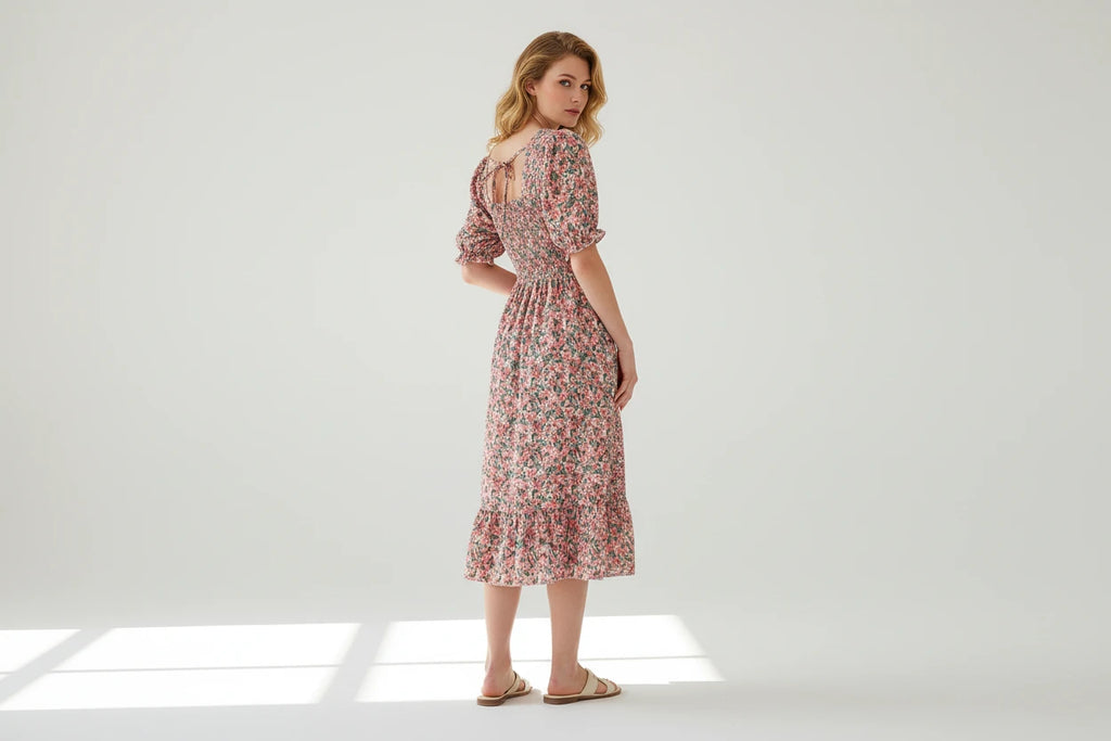 Floral Dresses , Summer Pleated Women Chiffon Casual Beach