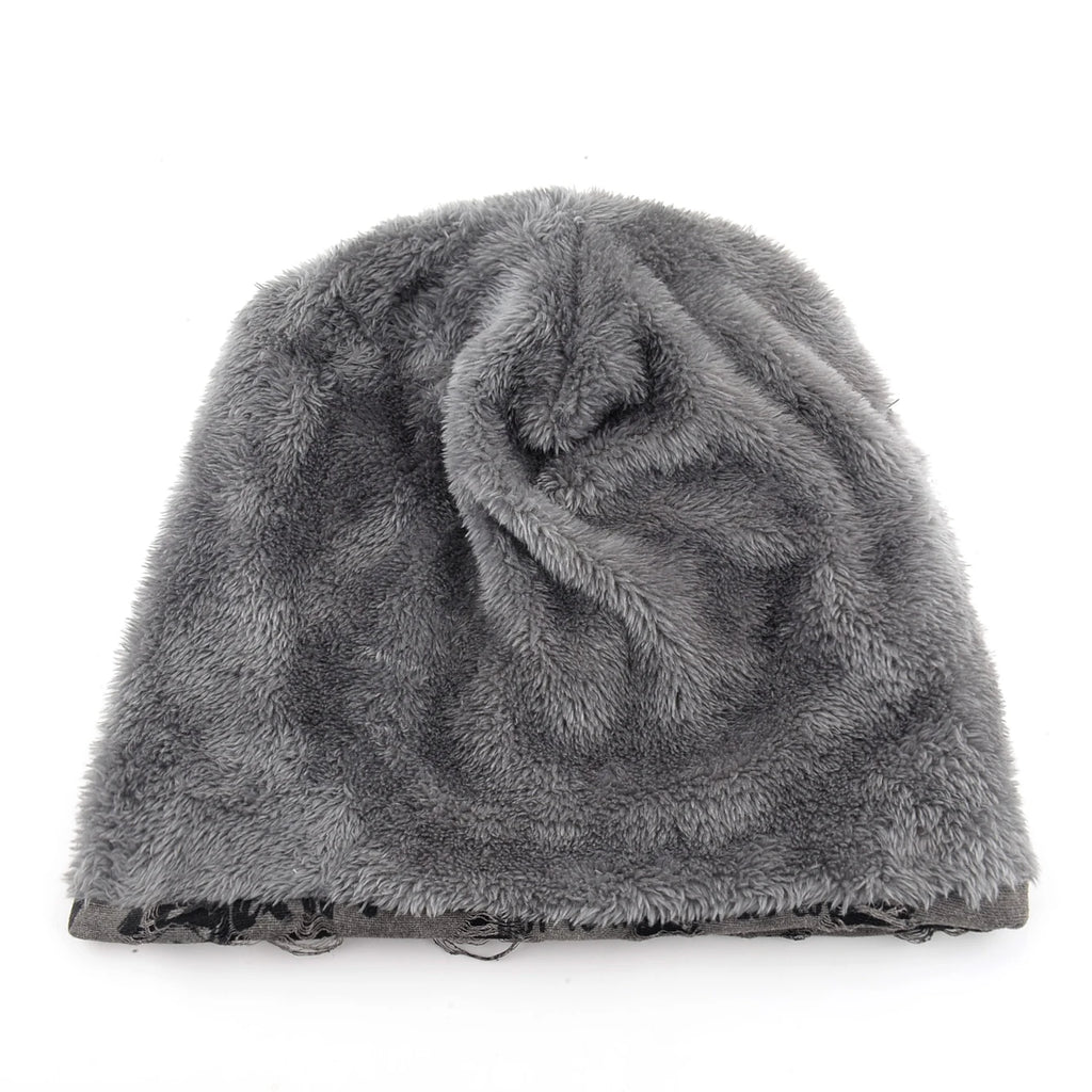 Letter Print Beanie Hats For Women Men Vintage Distressed Cracked Design Wasteland Style Spring Summer Warm Fleece-lined Winter