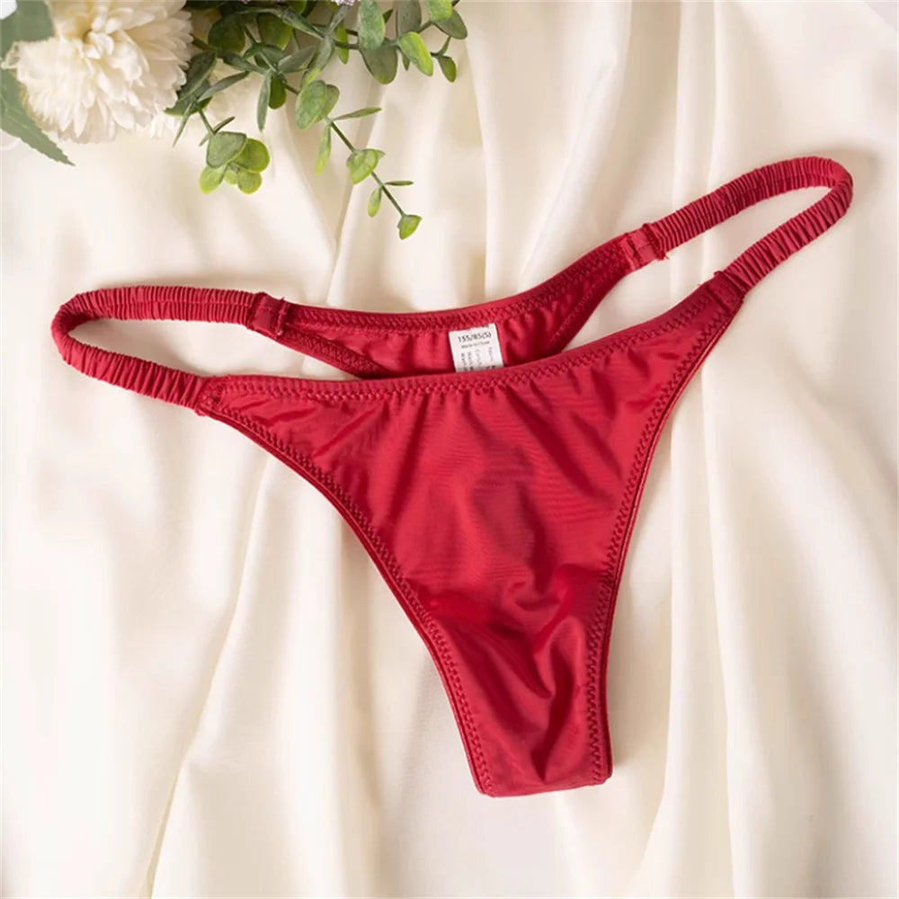 2026 Wrinkle Elastic Strap Sexy Thong Women's Leopard High Slit Ice Silk T-back Underwear Crotch Cotton G-strings Plus Size