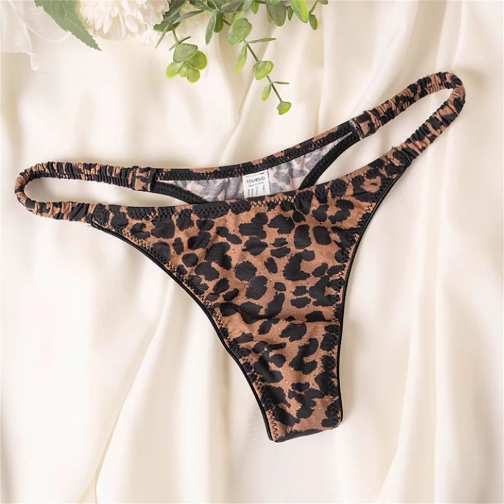 2026 Wrinkle Elastic Strap Sexy Thong Women's Leopard High Slit Ice Silk T-back Underwear Crotch Cotton G-strings Plus Size