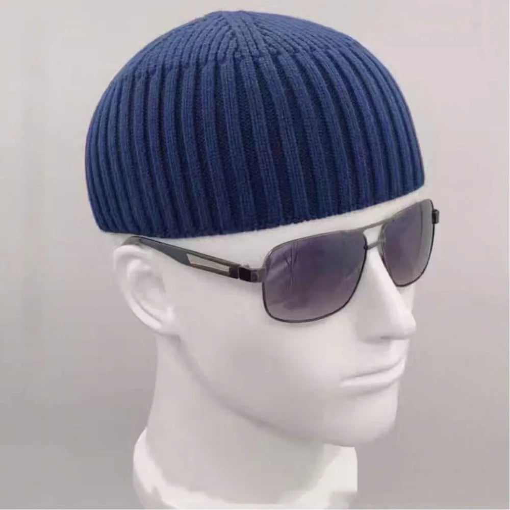 Street Solid Color Knitted Cap Brimless Keep Warm Vintage Dome Hat Elastic Melon Beanie Cap Outdoor Winter Beanie Bonnet Cap