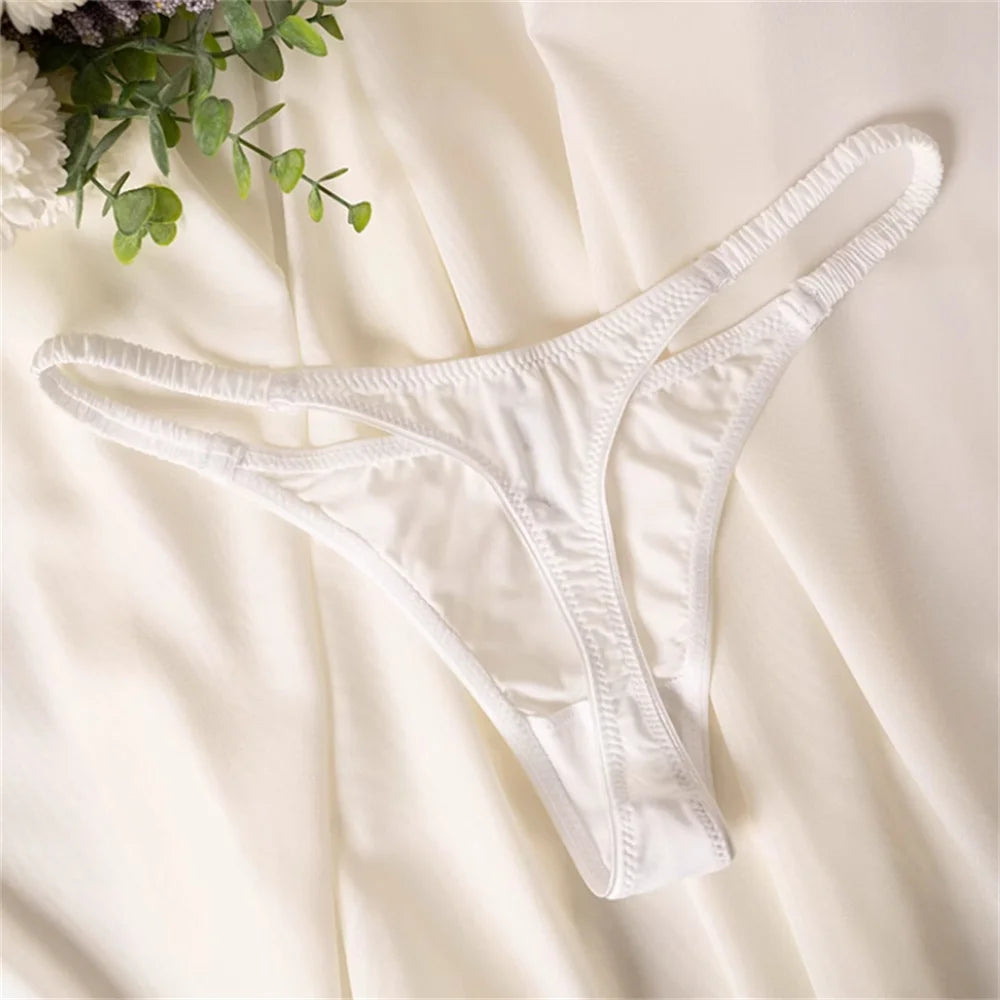 2026 Wrinkle Elastic Strap Sexy Thong Women's Leopard High Slit Ice Silk T-back Underwear Crotch Cotton G-strings Plus Size