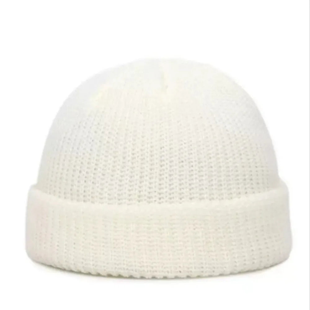 Street Solid Color Knitted Cap Brimless Keep Warm Vintage Dome Hat Elastic Melon Beanie Cap Outdoor Winter Beanie Bonnet Cap