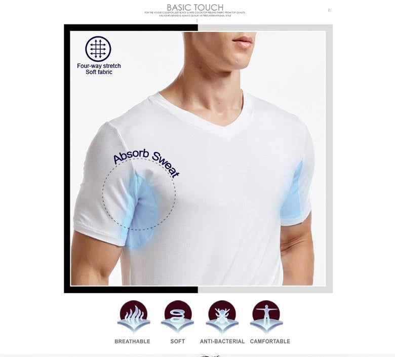 Men 's Undershirts Underwear Absorb Sweat Elastic T Shirts Male V Neck Short Sleeves Top Sleepwear Plus Size Base Shirt 5359
