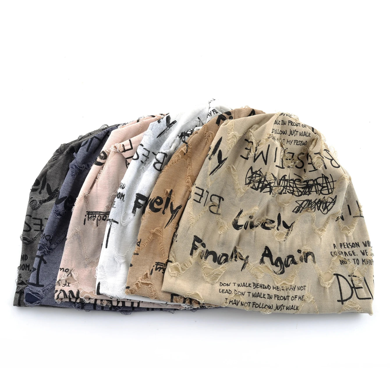 Letter Print Beanie Hats For Women Men Vintage Distressed Cracked Design Wasteland Style Spring Summer Warm Fleece-lined Winter