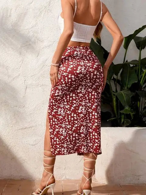 Women's Skirt Floral With Slit Female Skirts Black Sexy Summer 2025 Stylish Trend Aesthetic Korean Fashion Premium Streetwear V
