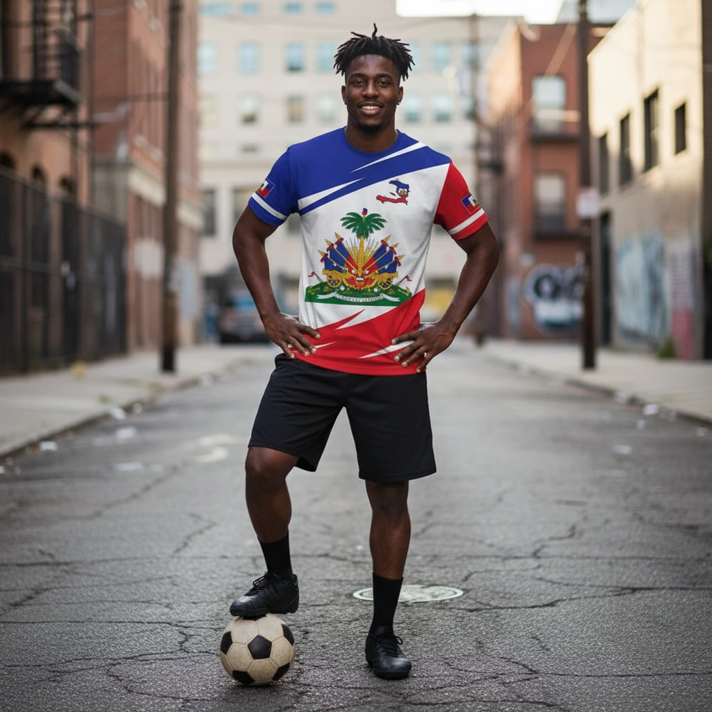 Haiti National Emblem Pattern T-Shirt For Men Haitian Flag 3D Printed Tees Casual Loose T Shirts Round Neck Tops Short Sleeves