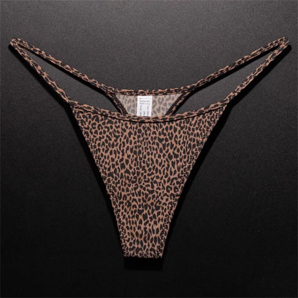 Low Waist Leopard/Zebra Print Thong High Cut Women's Ice Silk Seamless G-string Fitness Plus Size Underwear