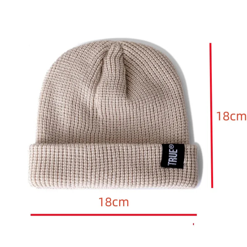 Beanie Hat Ribbed Knitted Melon Cap Solid Skullcap Baggy Retro Ski Hat