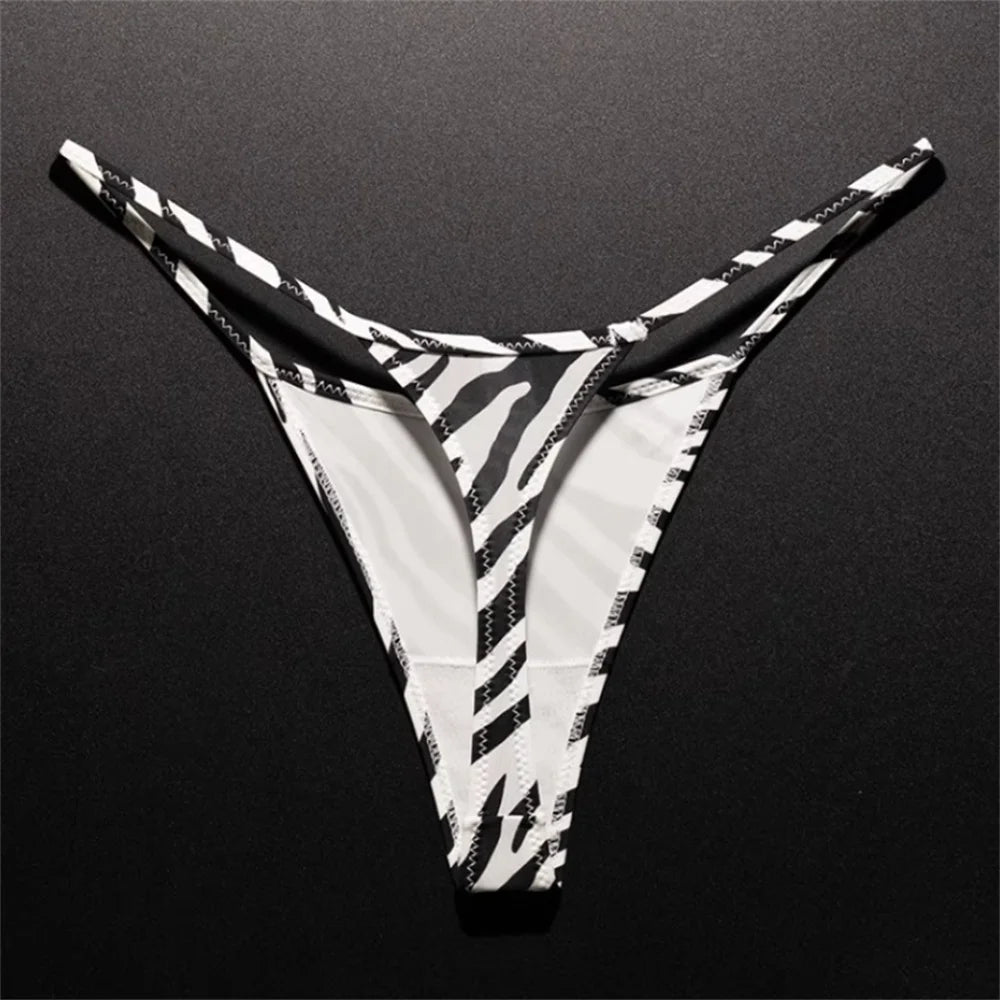 Low Waist Leopard/Zebra Print Thong High Cut Women's Ice Silk Seamless G-string Fitness Plus Size Underwear