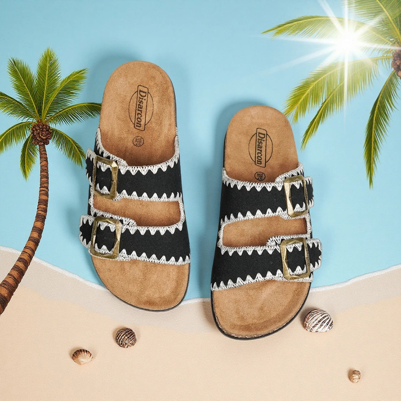 New Women's Summer Casual Fashion Sandals, Double Buckle Design, Adjustable Upper, Comfortable and Breathable, Suitable for Outdoor Vacations, Beach Casual Sandals, Indoor and Outdoor Wearable Home Slippers