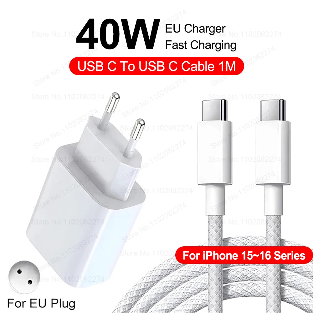 PD 40W USB C Charger For iPhone 16 15 14 13 12 11 Pro Max Plus Fast Charging USB C Type C Cable For iPad Air Charger Accessories