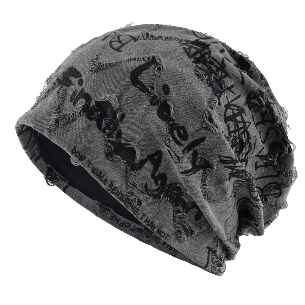 Letter Print Beanie Hats For Women Men Vintage Distressed Cracked Design Wasteland Style Spring Summer Warm Fleece-lined Winter