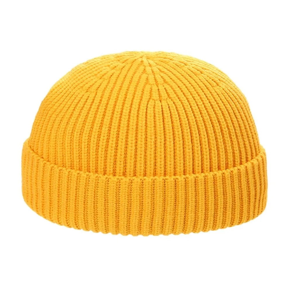 Street Solid Color Knitted Cap Brimless Keep Warm Vintage Dome Hat Elastic Melon Beanie Cap Outdoor Winter Beanie Bonnet Cap
