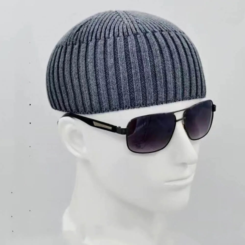 Street Solid Color Knitted Cap Brimless Keep Warm Vintage Dome Hat Elastic Melon Beanie Cap Outdoor Winter Beanie Bonnet Cap