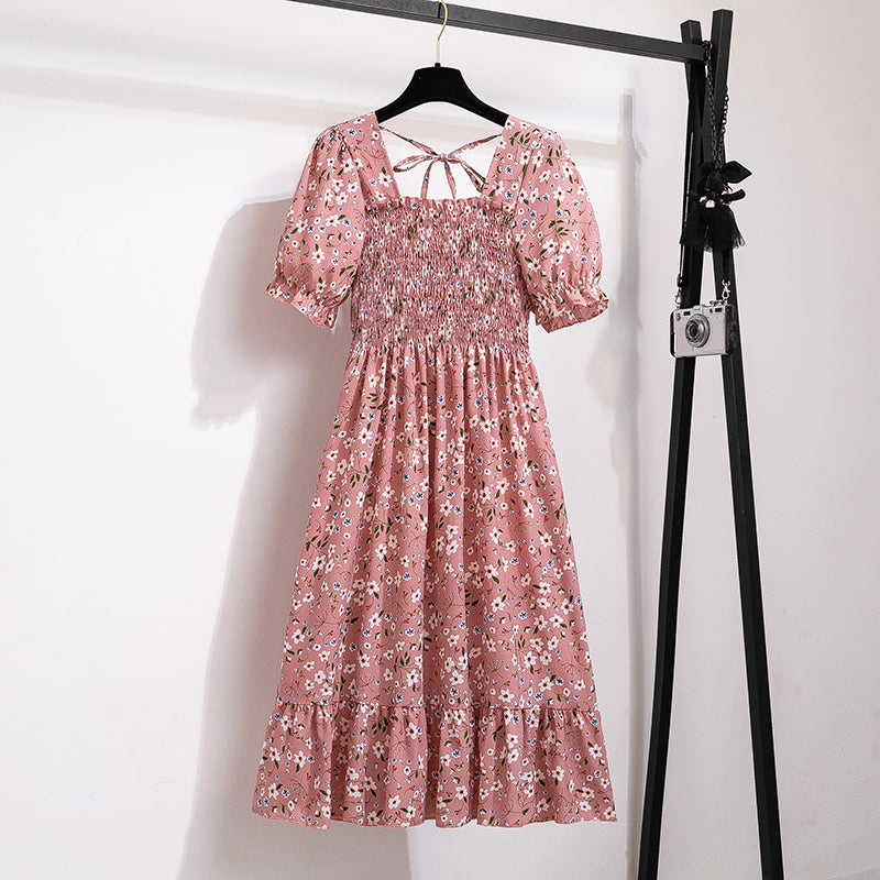 Floral Dresses , Summer Pleated Women Chiffon Casual Beach