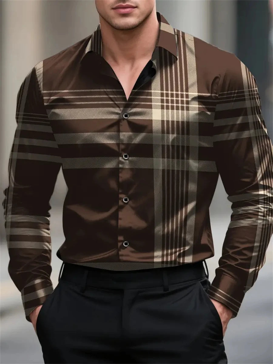 Men's plaid long-sleeved shirt, elegant casual wear