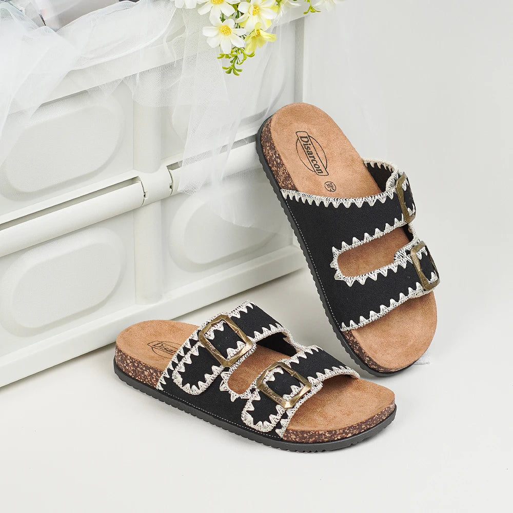 New Women's Summer Casual Fashion Sandals, Double Buckle Design, Adjustable Upper, Comfortable and Breathable, Suitable for Outdoor Vacations, Beach Casual Sandals, Indoor and Outdoor Wearable Home Slippers