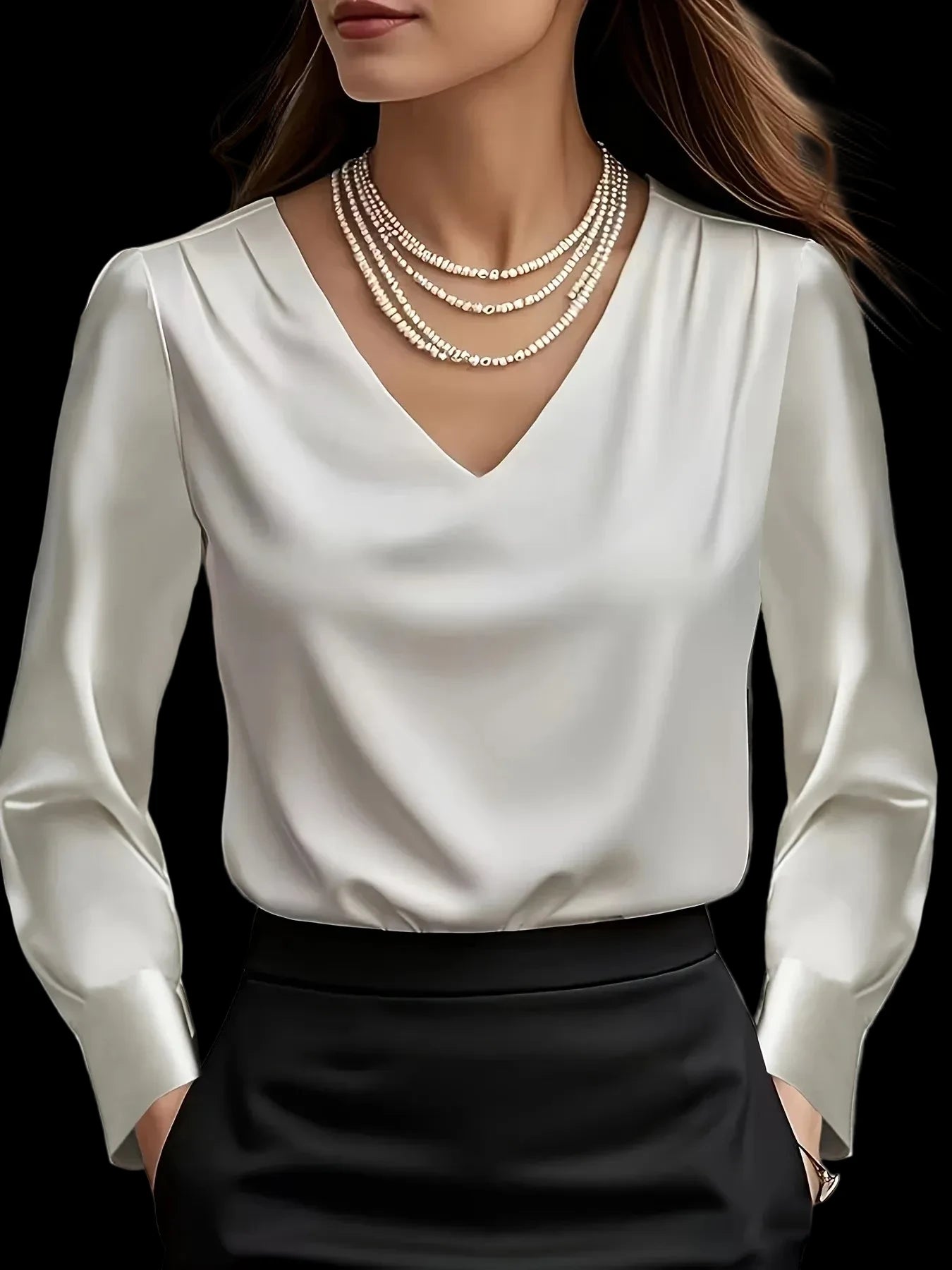 Stylish & Sophisticated Solid-Color Satin Blouse  Elegant Professional Office Wear and Date-Night Shirt for Wo