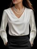 Stylish & Sophisticated Solid-Color Satin Blouse  Elegant Professional Office Wear and Date-Night Shirt for Wo