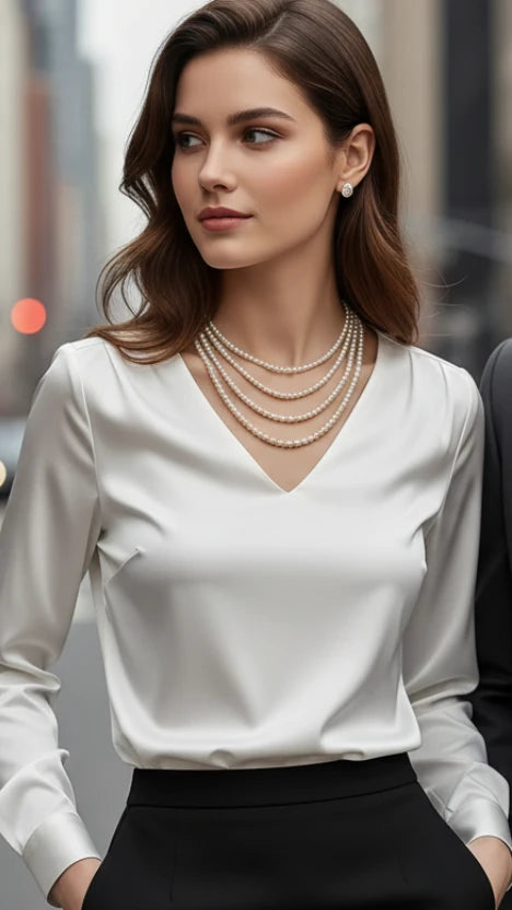 Stylish & Sophisticated Solid-Color Satin Blouse  Elegant Professional Office Wear and Date-Night Shirt for Wo