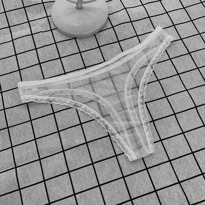 Sexy Transparent Thong Panties Women Lace See Through Crotch Mesh Bottom Sexy Seamless Low-rise T-pants Underwear