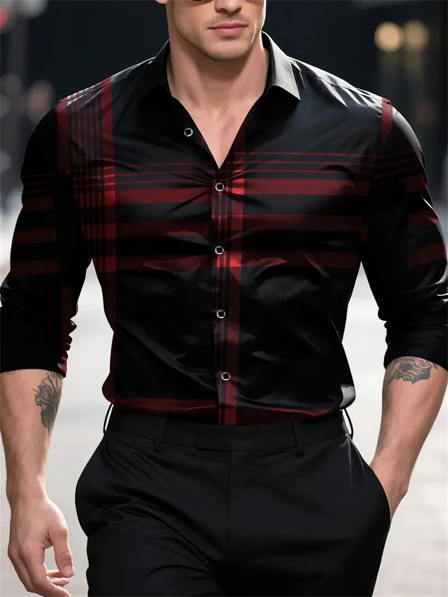 Men's plaid long-sleeved shirt, elegant casual wear