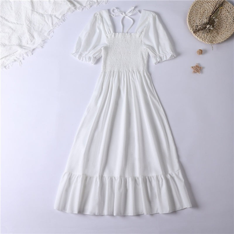 Floral Dresses , Summer Pleated Women Chiffon Casual Beach
