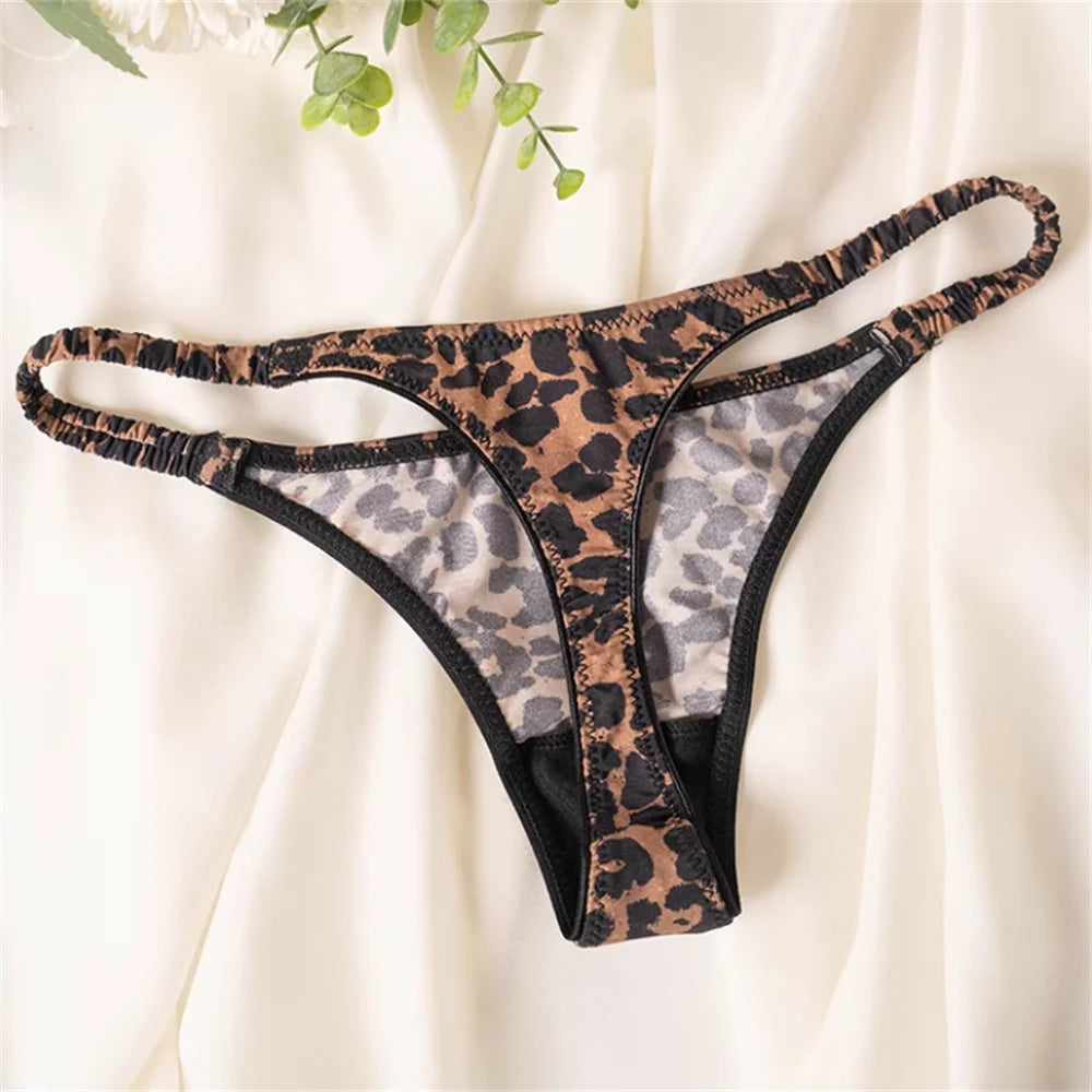 2026 Wrinkle Elastic Strap Sexy Thong Women's Leopard High Slit Ice Silk T-back Underwear Crotch Cotton G-strings Plus Size